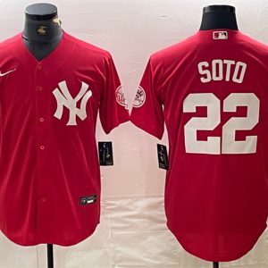 New York Yankees #22 Juan Soto Red Cool Base Stitched Jersey