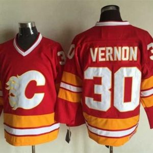 Flames #30 Mike Vernon Red CCM Throwback Stitched Jersey
