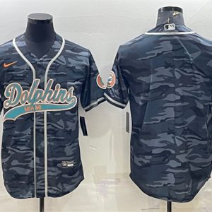 Miami Dolphins Blank Gray Camo With Patch Cool Base Stitched Baseball Jersey