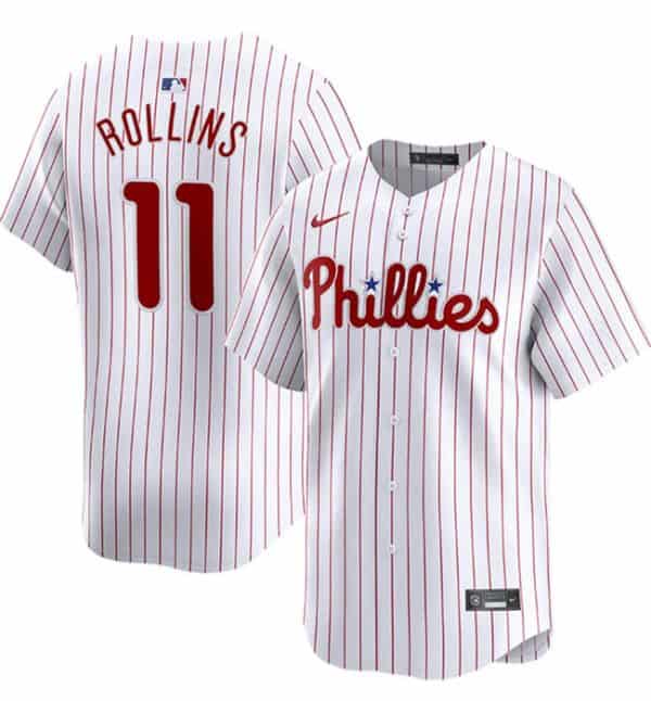 Philadelphia Phillies #11 Jimmy Rollins White Home Limited Stitched Jersey