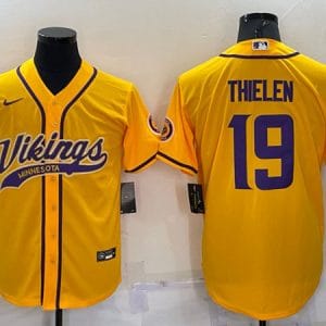 Minnesota Vikings #19 Adam Thielen Yellow With Patch Cool Base Stitched Baseball Jersey
