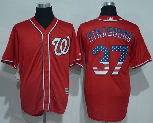 Nationals #37 Stephen Strasburg Red USA Flag Fashion Stitched Jersey