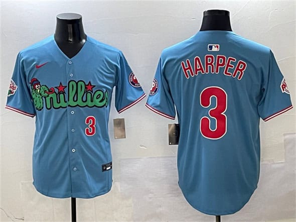 Philadelphia Phillies #3 Bryce Harper Light Blue Phanatic Limited Stitched Jersey