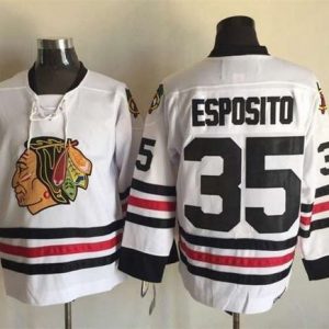 Blackhawks #35 Tony Esposito White CCM Throwback Stitched Jersey