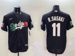 Los Angeles Dodgers #11 Roki Sasaki Black Mexico With World Series Patch Cool Base Stitched Jersey