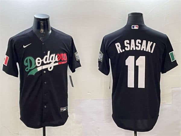 Los Angeles Dodgers #11 Roki Sasaki Black Mexico With World Series Patch Cool Base Stitched Jersey