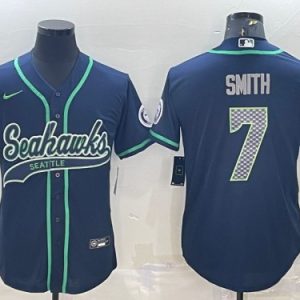 Seattle Seahawks #7 Geno Smith Navy With Patch Cool Base Stitched Jersey