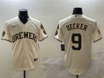 Milwaukee Brewers #9 Bob Uecker Cream With Home Patch Stitched Jersey