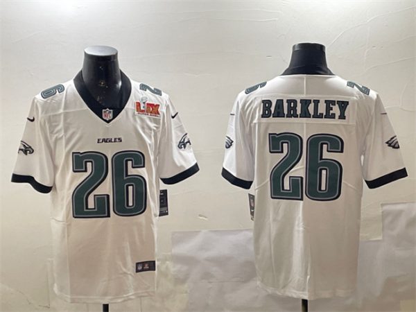 Philadelphia Eagles #26 Saquon Barkley White 2025 Super Bowl LIX Patch New Vapor Untouchable Limited Stitched Jersey