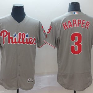 Philadelphia Phillies #3 Bryce Harper Grey Flex Base Stitched Jersey