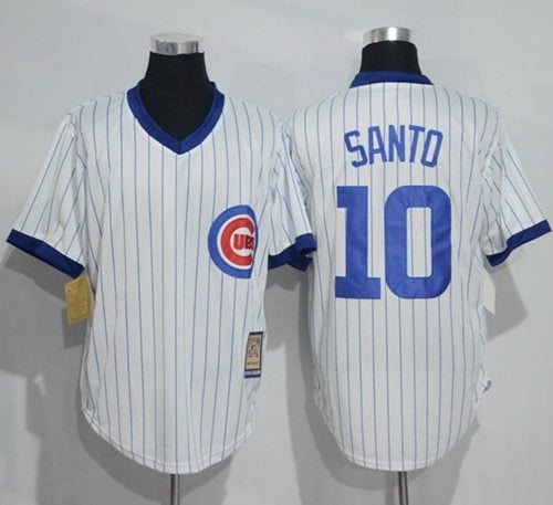 Cubs #10 Ron Santo White Strip Home Cooperstown Stitched Jersey