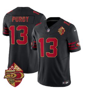 San Francisco 49ers #13 Brock Purdy Black 2023 F.U.S.E. 50th Patch Throwback Stitched Jersey