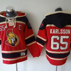 Senators #65 Erik Karlsson Red Sawyer Hooded Sweatshirt Stitched Jersey