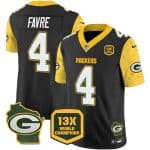 Green Bay Packers #4 Brett Favre Black 2024 F.U.S.E. 13 Time World Champions And Home Patch Vapor Untouchable Limited Stitched Jersey