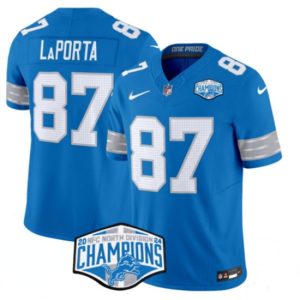 Detroit Lions #87 Sam LaPorta Blue 2024 NFC North Champions F.U.S.E. Vapor Limited Stitched Jersey