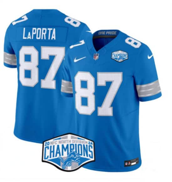 Detroit Lions #87 Sam LaPorta Blue 2024 NFC North Champions F.U.S.E. Vapor Limited Stitched Jersey