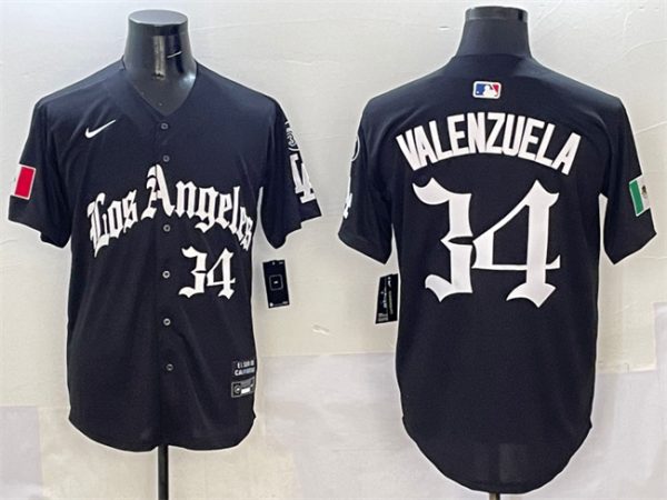 Los Angeles Dodgers #34 Fernando Valenzuela Black Mexico 2025 LA Gothic Style With Fernando Patch Vapor Premier Limited Stitched Jersey