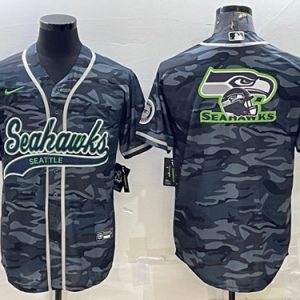 Seattle Seahawks Gray Camo Team Big Logo With Patch Cool Base Stitched Jersey