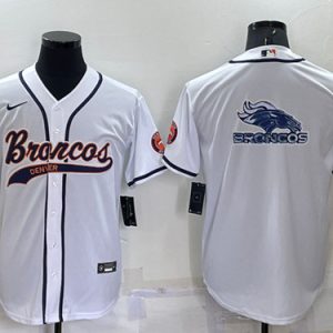 Denver Broncos White Team Big Logo With Patch Cool Base Stitched Baseball Jersey