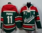 Wild #11 Zach Parise Green Red Sawyer Hooded Sweatshirt Stitched Jersey