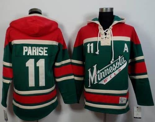 Wild #11 Zach Parise Green Red Sawyer Hooded Sweatshirt Stitched Jersey