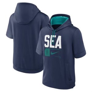 Seattle Mariners Navy Tri Code Lockup Short Sleeve Pullover Hoodie