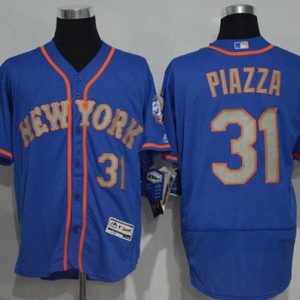 Mets #31 Mike Piazza Blue(Grey NO.) Flexbase Authentic Collection Stitched Jersey
