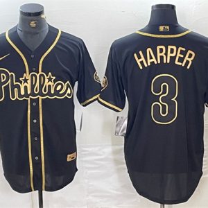 Philadelphia Phillies #3 Bryce Harper Black Gold Cool Base Stitched Jersey