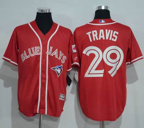 Blue Jays #29 Devon Travis Red New Cool Base Canada Day Stitched Jersey