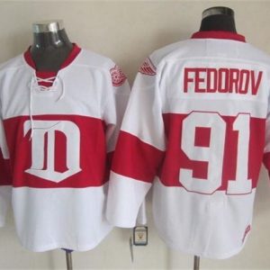 Red Wings #91 Sergei Fedorov White Winter Classic CCM Throwback Stitched Jersey