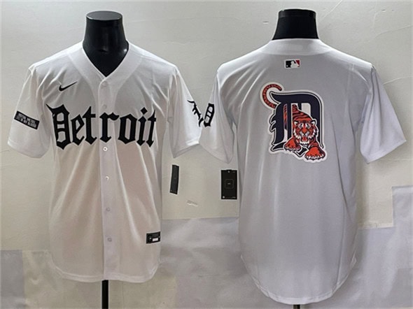 Detroit Tigers Team Big Logo White 'Motor Gothic Edition' Vapor Premier Limited Stitched Jersey