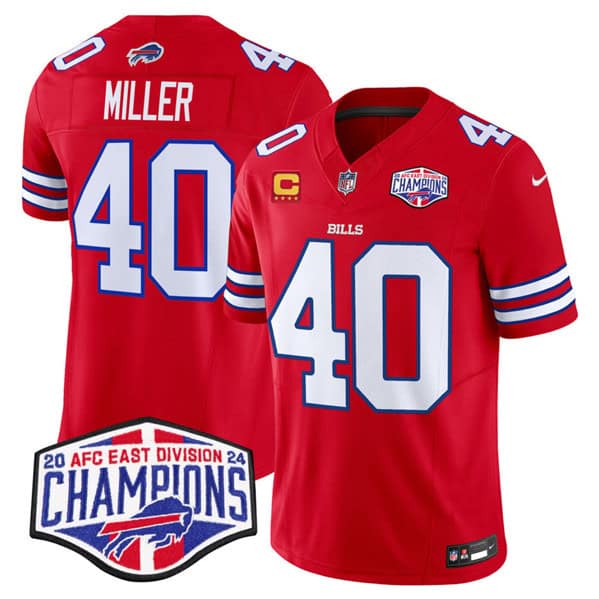 Buffalo Bills #40 Von Miller Red 2024-25 F.U.S.E. AFC East Division Champions With 4-Star C Patch Limited Stitched Jersey