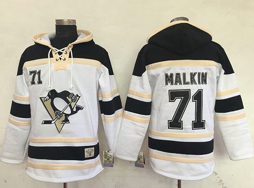 Penguins #71 Evgeni Malkin White Sawyer Hooded Sweatshirt Stitched Jersey