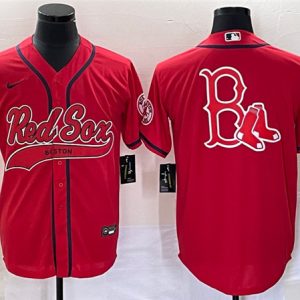 Boston Red Sox Red Team Big Logo With Patch Cool Base Stitched Jersey