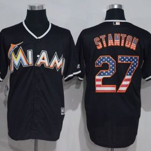 Marlins #27 Giancarlo Stanton Black USA Flag Fashion Stitched Jersey