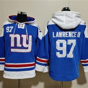 New York Giants #97 Dexter Lawrence II Blue Ageless Must-Have Lace-Up Pullover Hoodie