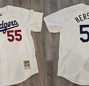 Los Angeles Dodgers #55 Orel Hershiser White 1988 World Series Cool Base Stitched Jersey