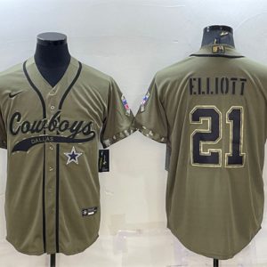 Dallas Cowboys #21 Ezekiel Elliott 2022 Olive Salute To Service Cool Base Stitched Baseball Jersey
