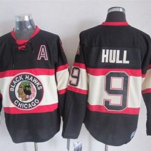 Blackhawks #9 Bobby Hull Black Third CCM Stitched Jersey