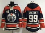 Edmonton Oilers #99 Wayne Gretzky Navy Blue Old Time Lacer NHL Hoodie