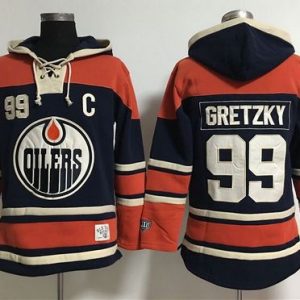Edmonton Oilers #99 Wayne Gretzky Navy Blue Old Time Lacer NHL Hoodie