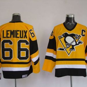 Penguins #66 Mario Lemieux Stitched Yellow Mitchell Ness Jersey