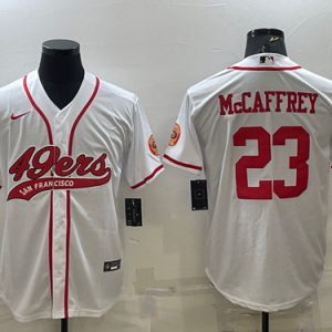 San Francisco 49ers #23 Christian McCaffrey White With Patch Cool Base Stitched Baseball Jersey