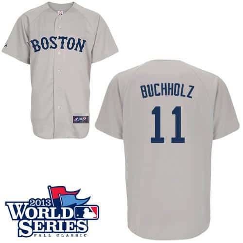 Red Sox #11 Clay Buchholz Grey Cool Base 2013 World Series Patch Stitched Jersey