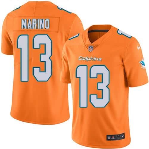 Dolphins #13 Dan Marino Orange Stitched Limited Rush Nike Jersey