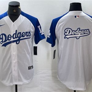 Los Angeles Dodgers Team Big Logo White Blue Vin Patch Cool Base Stitched Jersey