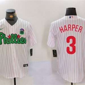Philadelphia Phillies #3 Bryce Harper White Green Cool Base Stitched Jersey