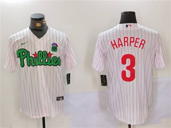 Philadelphia Phillies #3 Bryce Harper White Green Cool Base Stitched Jersey