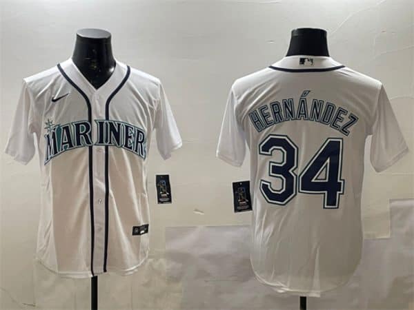 Seattle Mariners #34 F¨¦lix Hern¨¢ndez White Cool Base Stitched Jersey