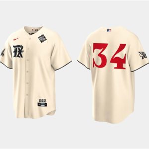 Texas Rangers #34 Nolan Ryan Cream 2023 World Series City Connect Stitched Jersey